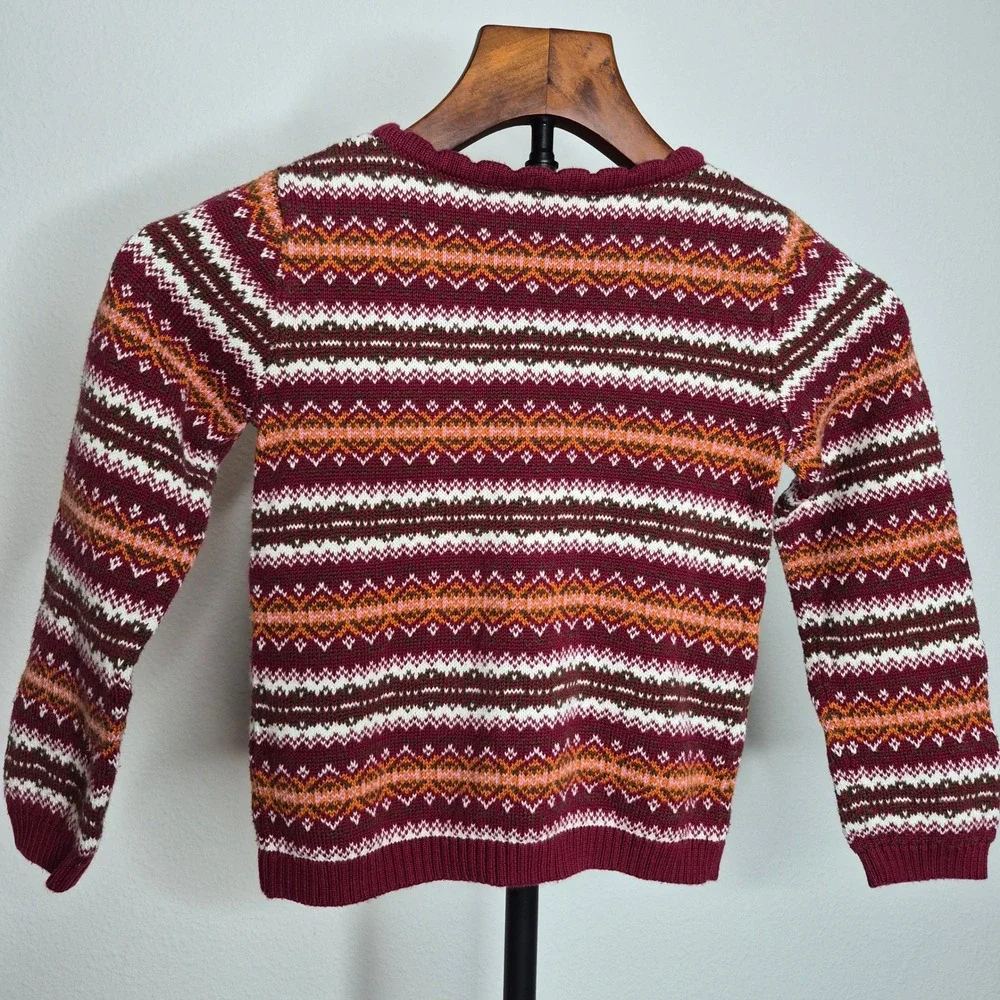 Gymboree Vintage Y2K Kids Girls Burgundy Classic Fair Isle Cotton Knit Sweater 6